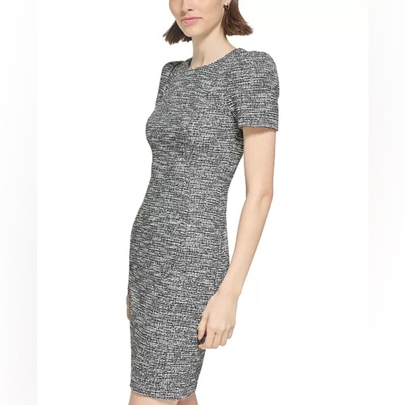 NWT. Calvin Klein 24W Tweed Sheath Crewneck Dress. - Picture 5 of 14